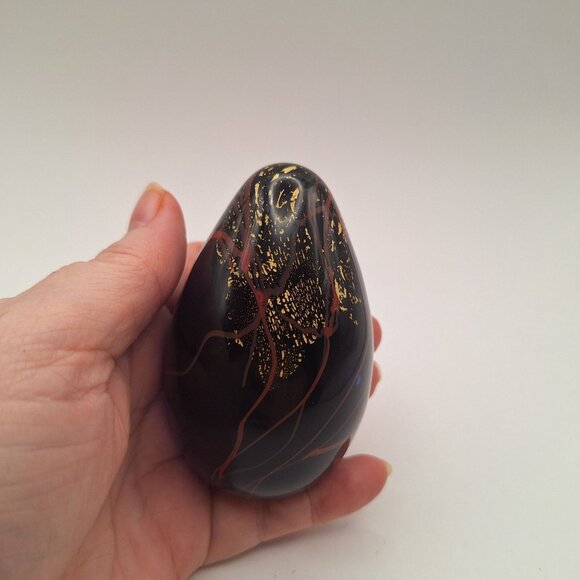 VINTAGE 1996 GLASS EYE STUDIO DICHROIC GLASS EGG PAPERWEIGHT BLUE RED GOLD USA - Picture 2 of 10